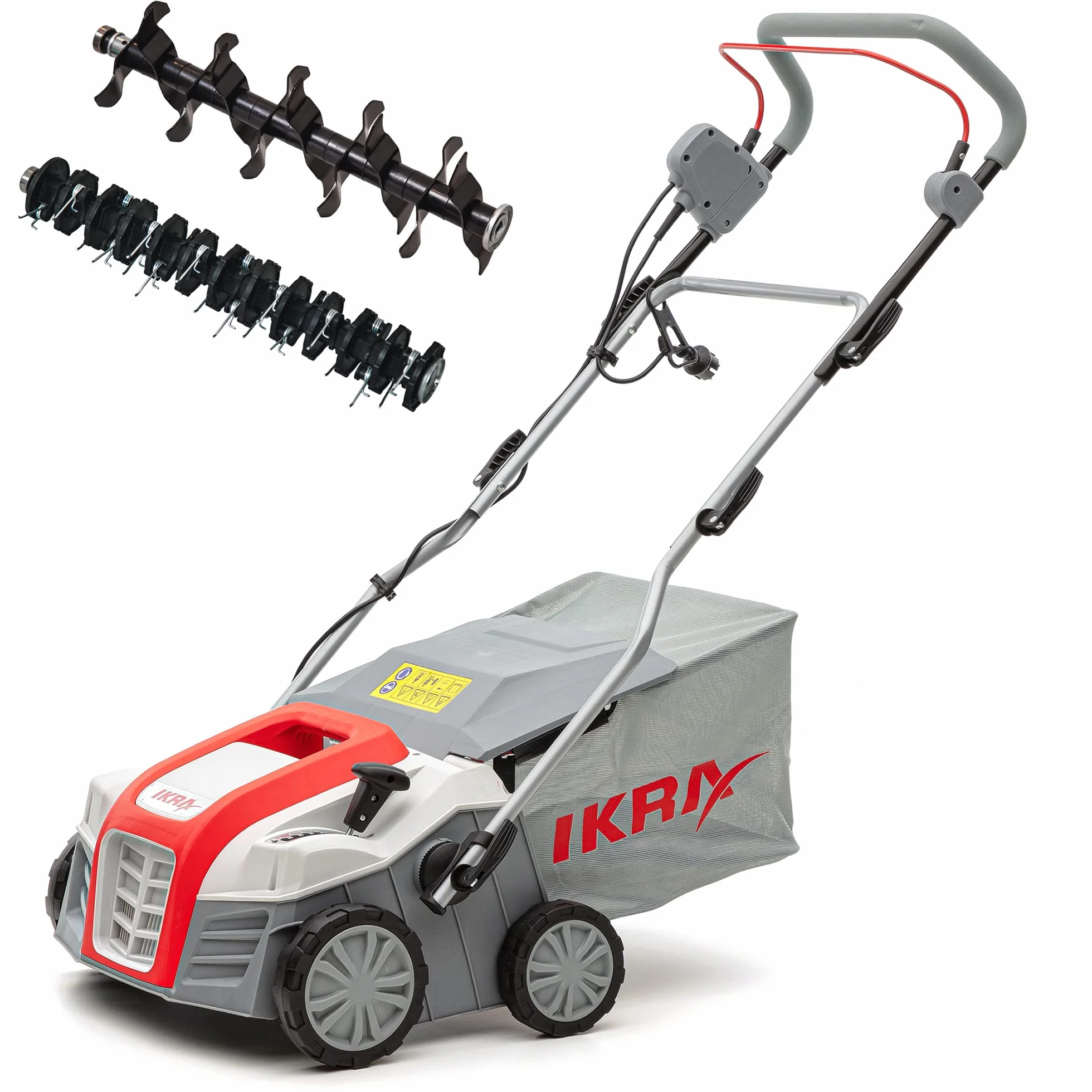 IKRA Elektro Vertikutierer Rasenlüfter IEVL 1840, Arbeitsbreite 40cm, 1800W | Fangkorb 55l, Arbeitstiefe +6 bis –12 mm, werkzeugloser Walzenwechsel, 2in1 Gerät lässt sich auch ohne Fangbehältnis nutzen