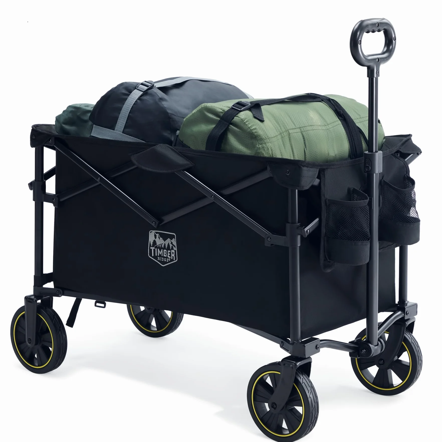 TIMBER RIDGE Bollerwagen Faltbar 200L mit Getränkehalter Verstellbarem Griff, Handwagen Klappbar Transportwagen für Alle Gelände, 150KG Belastbar
