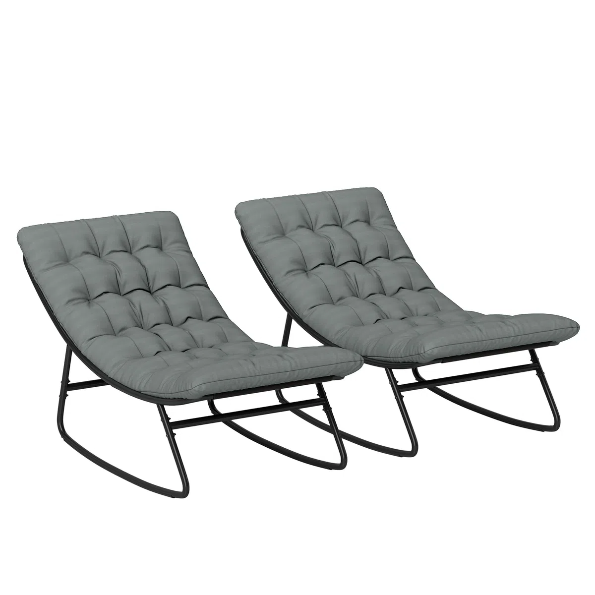 Outsunny 2er-Set Outdoor-Schaukelstühle, Schaukelstühle mit dicken Kissen, Sitz aus atmungsaktivem Textilene-Gewebe und Stahlrahmen, Schaukelstuhl für den Außenbereich, Garten, Terrasse, Patio,