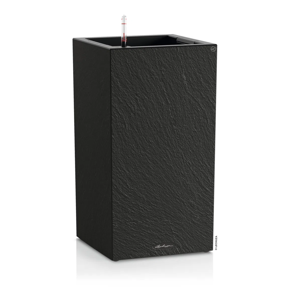LECHUZA-Pflanzgefäß Canto Slatestone 30 high Dark Grey, Pflanzgefäß mit Bewässerungssystem, Wasserstandsanzeiger und Pflanzeinsatz, Schiefer-Optik, 30 x 30 x 56 cm, 15936