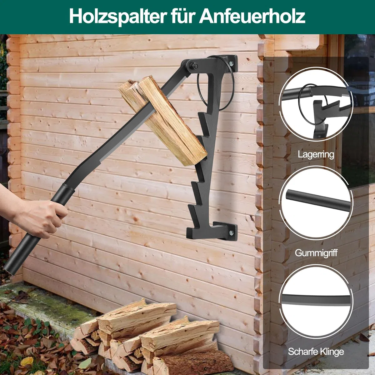 Holzspalter Manuell Wandhalterung Brennholzspalter für Weichhölzern Anzündspalter Wandmontage Handholzspalter Spanmesser mit langen Handgriff für Camping, Gartenhaus (Typ-A)