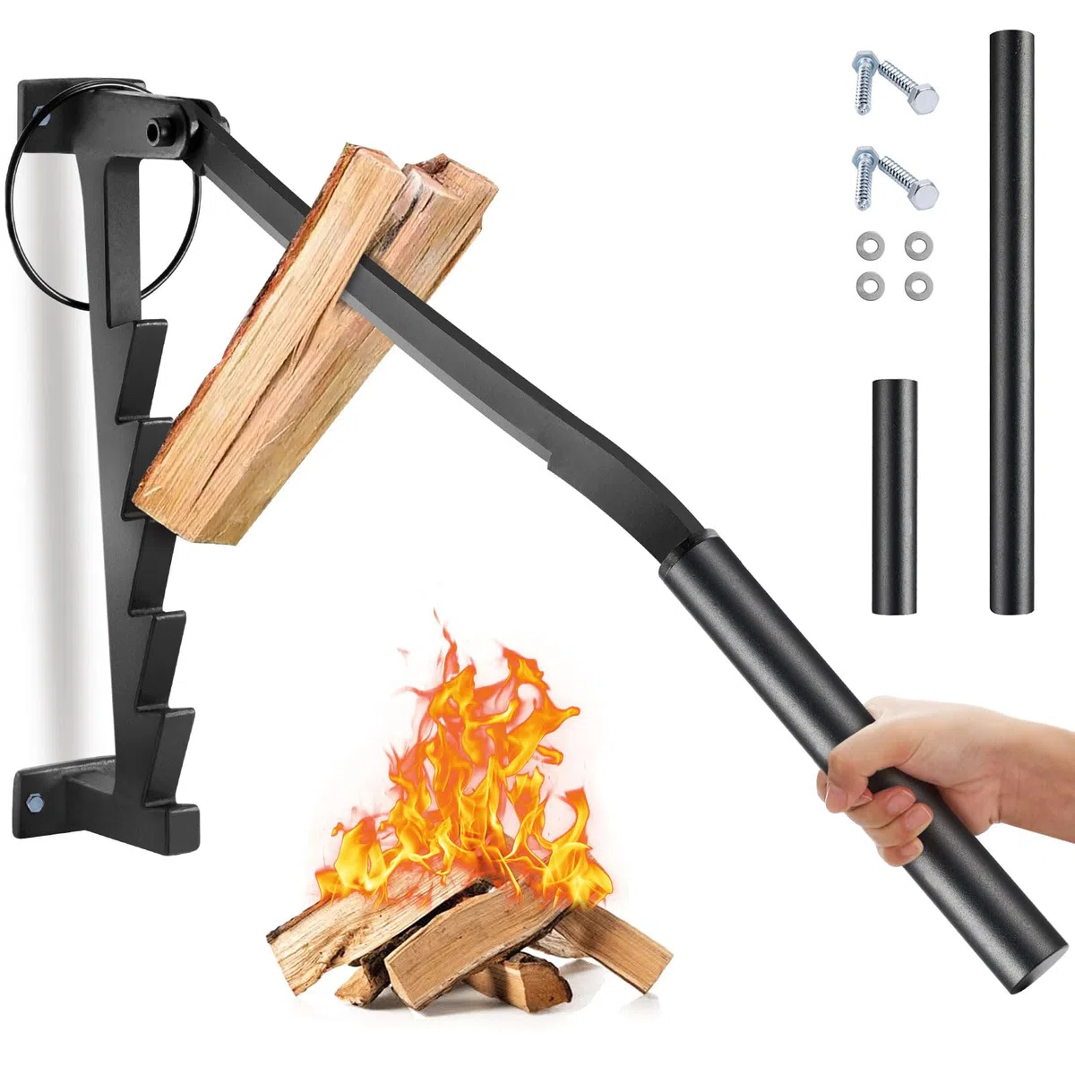 Holzspalter Manuell Wandhalterung Brennholzspalter für Weichhölzern Anzündspalter Wandmontage Handholzspalter Spanmesser mit langen Handgriff für Camping, Gartenhaus (Typ-A)