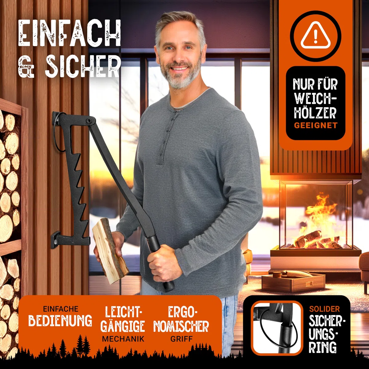 BearClaw Holzspalter manuell - Anzündholz Spalter zur Wandmontage - Handholzspalter, Spanmesser, Wand Holzspalter, Spalter Holz, Wood Splitter - Indoor & Outdoor Holz spalten - inkl. Anleitung