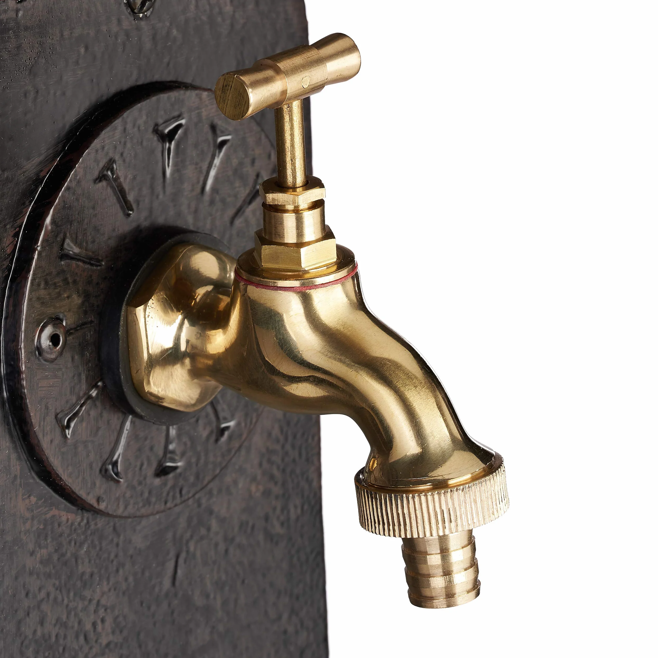 Relaxdays Standbrunnen XXL, Wasserzapfstelle in Antik-Stil, Säule mit Wasserhahn & Becken, 100 x 38 x 47 cm, dunkelbraun, Braun / Bronze / Kupfer