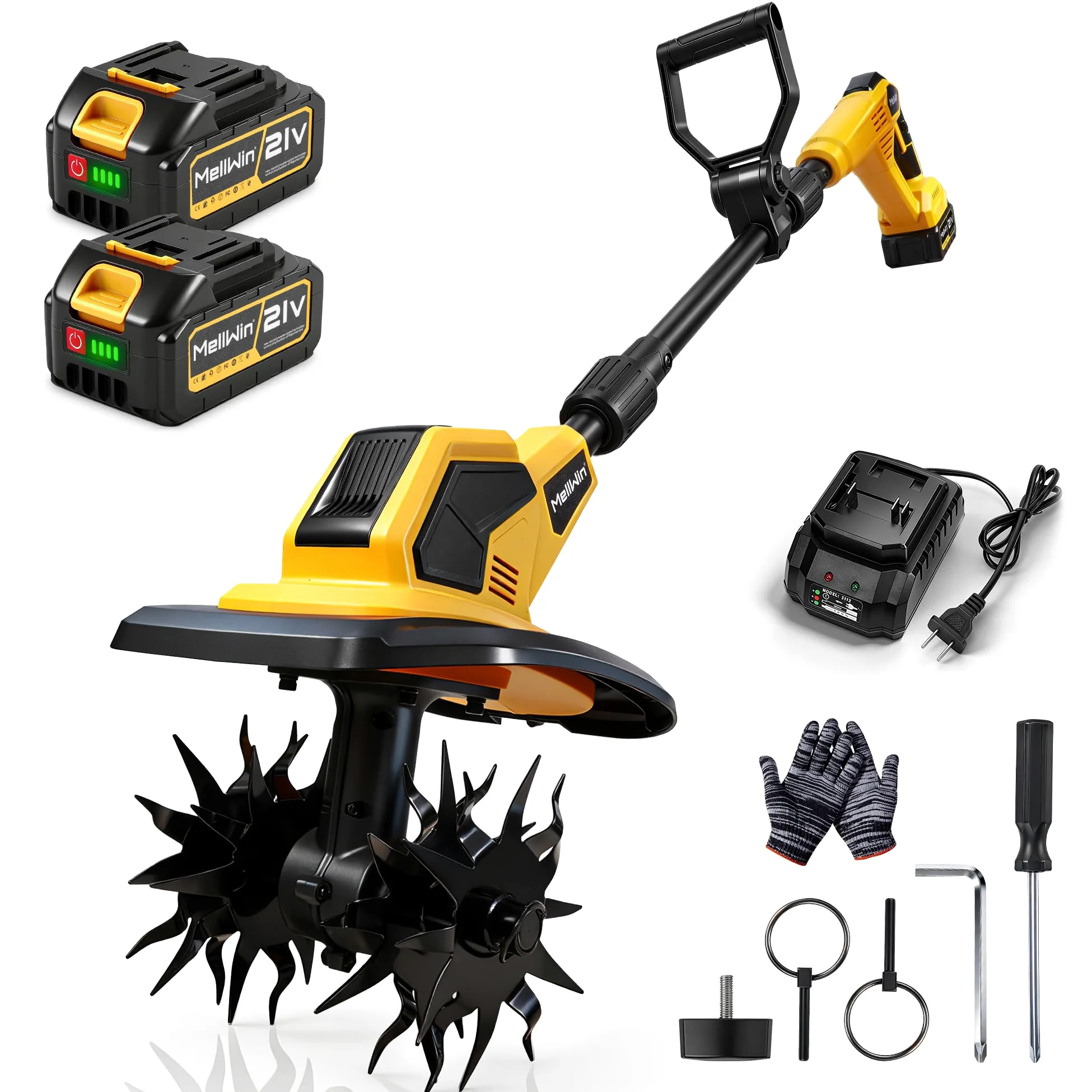 Elektro Gartenfräse mit 2 x 4000mAh 21V Akkus Bürstenlos Bodenhacke 360RPM Bodenfräse mit Stahlzinken, 24 cm Arbeitsbreite und 17 cm Tiefe tillser, Ideal für Bodenbearbeitung