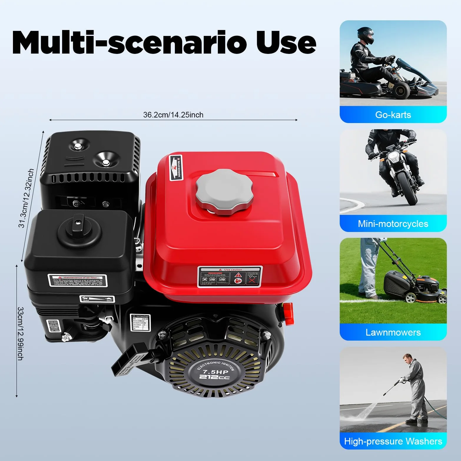 7,5 PS 4 Takt Benzinmotor, 4KW Standmotor 3600 U/min Kartmotor, Industriemotor Luftkühlung Einzylinder Zugstart, Balkenmäher Elektromotor Rasenmäher Go Kart Motor