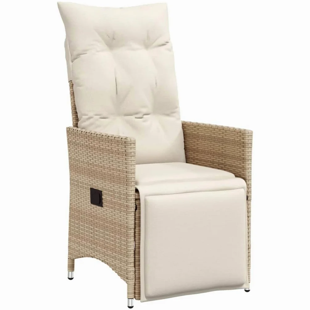Gartensessel mit Kissen 2 STK. Verstellbar Beige Poly Rattan Verstellbar Gartenstuhl mit Stahlrahmen,Loungesessel für Außenbereich