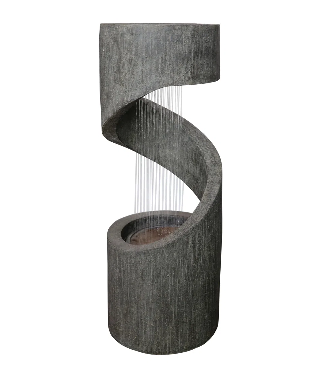 Dehner Gartenbrunnen Ronda, mit LED Beleuchtung, frostbeständig, solarfähiger Brunnen für Außen, 79.5 x 31.5 x 31.5 cm, Polyresin, grau