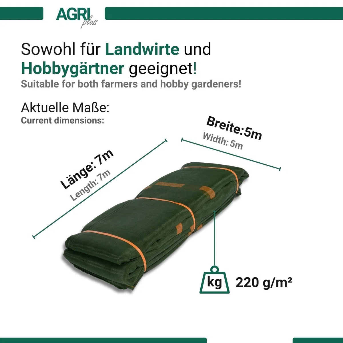 AGRI plus Siloschutzgitter 5 x 7 m - Grün I Hochwertiges 220 g/m² Silonetz aus reißfestem Monofilgewebe I Ringsum gesäumtes Vogelschutzgitter I Netzabdeckung wetterfest & UV-beständig