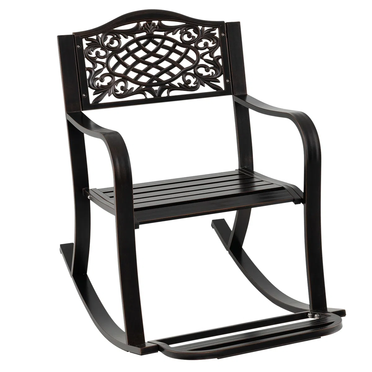 COSTWAY Schaukelstuhl mit Fußstütze, Schaukelsessel aus Aluminiumguss, Relaxstuhl, Schwingsessel, Gartenstuhl für Garten, Terrasse, Balkon