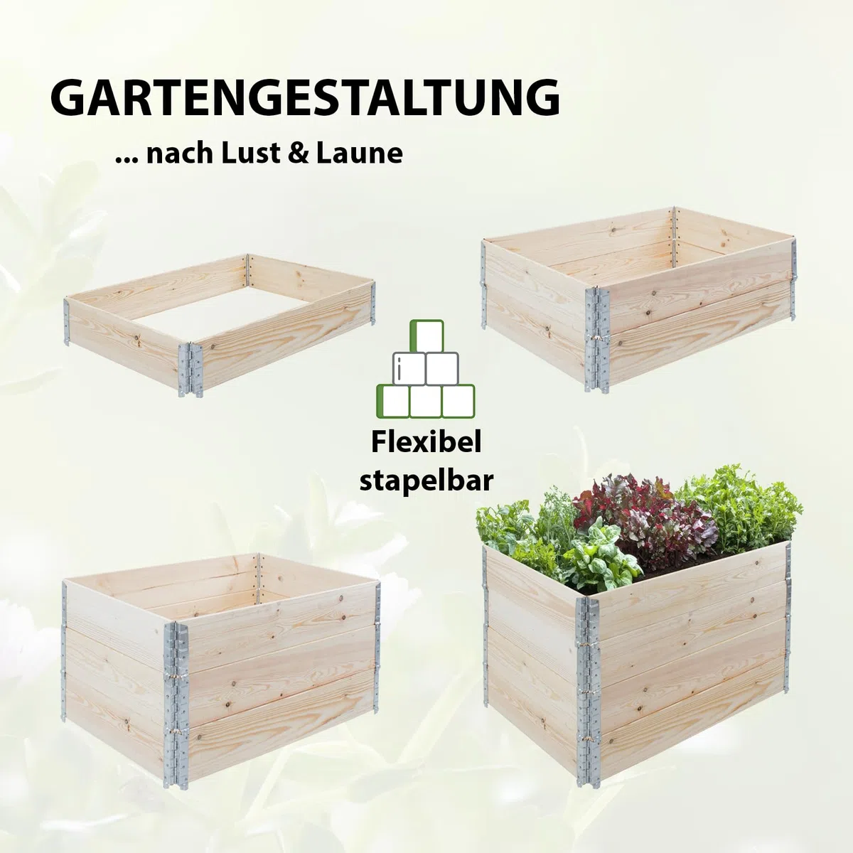 TRUTZHOLM Hochbeet aus Holz 120x80x80 cm Palettenrahmen 4-teilig stapelbar steckbar faltbar Pflanzbeet Beeteinfassung Holzrahmen Aufsatzrahmen für Europalette Garten Balkon Terrasse in Natur