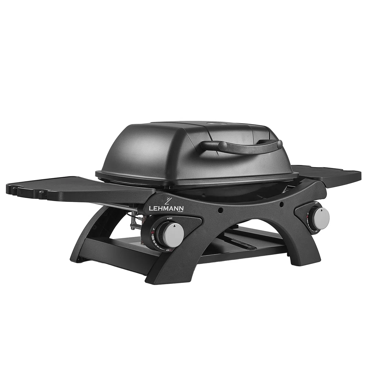 LEHMANN Gasgrill, Tragbarer Tischgasgrill mit 2 Brenner, Thermometer & Seitentischen klappbar, Gusseisen Grillrost mit 1638 cm² Grillfläche, Tischgrill für Outdoor BBQ, Balkon- & Campinggrill