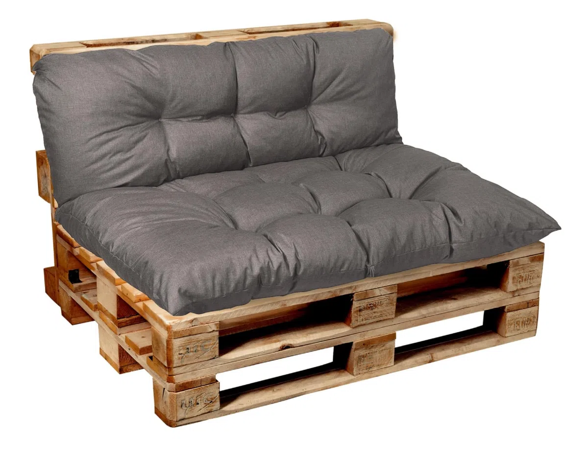 Palettenkissen Palettenauflagen Palettenpolster Sitzkissen, Rückenlehne oder Set, Gesteppt (Set (Sitzkissen 120x60 + Rückenlehne 120x40), Grau)