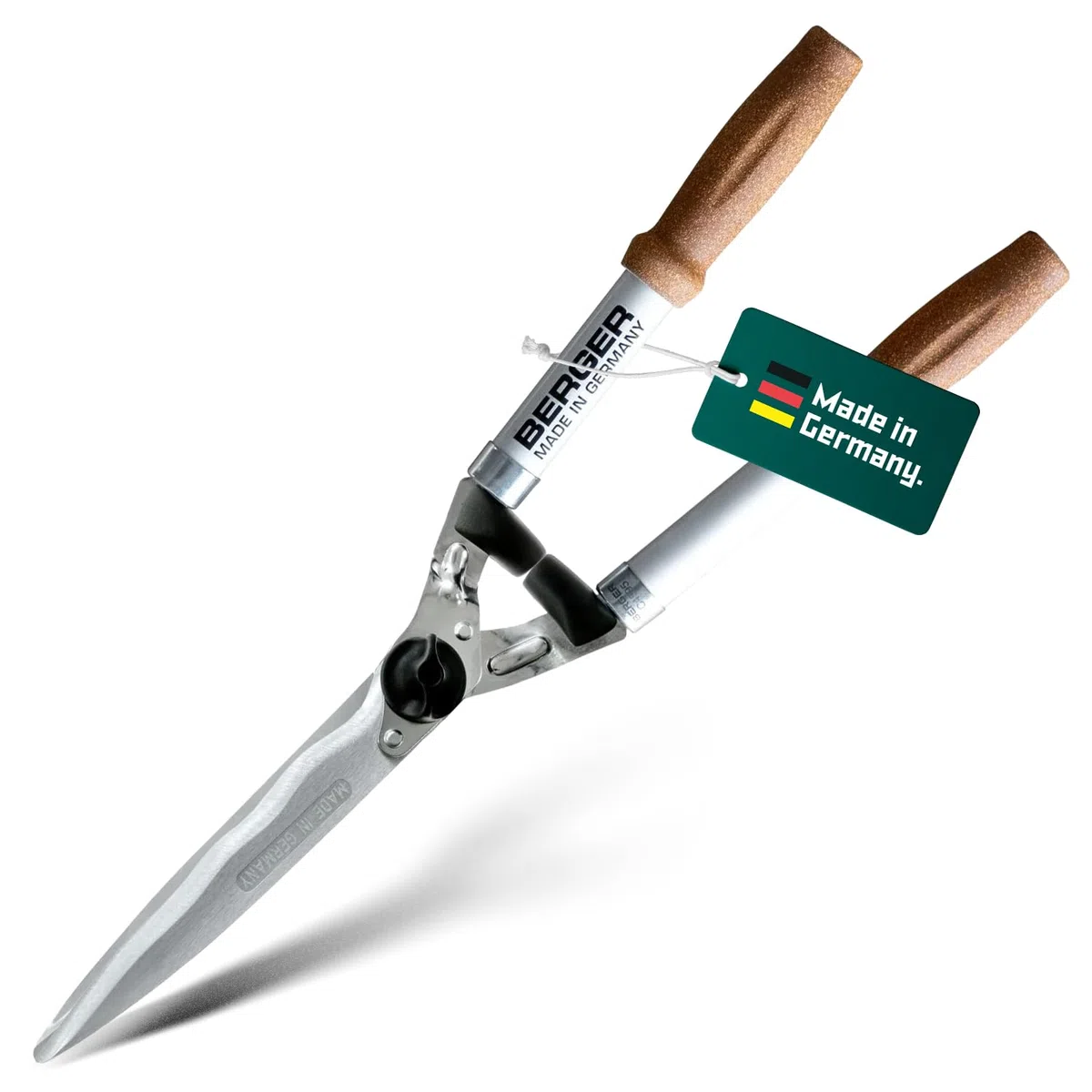 BERGER Heckenschere mit Korkgriff C4595 | Heckenschere manuell mit 24?cm Schnittlänge | Wellenschliff & Anschlagdämpfer | Leichte & langlebige Handheckenschere | KWF-zertifiziert & Made in Germany