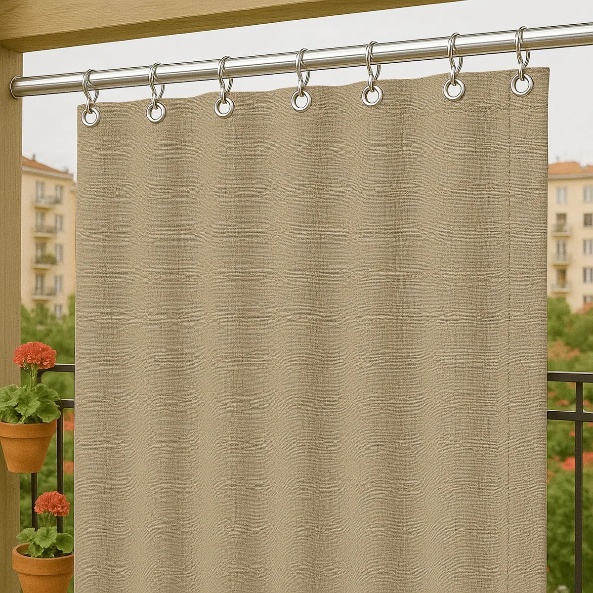 Byour3 – wasserdichte Outdoor Vorhäng Wetterfest mit Metallringen Anti-Schimmel Verdunkelungs Seitenvorhänge Markise für Balkon Pavillon Terrasse Sonnenschutz (Beige, B. 200 x 290 L)