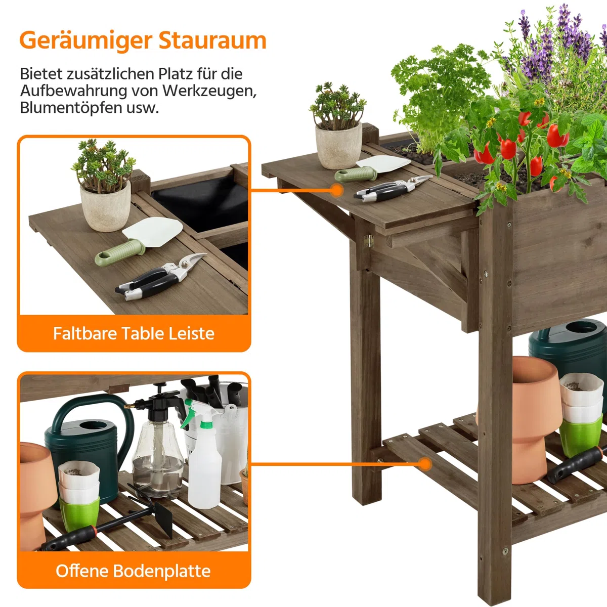 Yaheetech Blumenkasten mit klappbare Tischplatte, Pflanzkasten mit 8 geteilten Fächern, Hochbeete-Kit Frühbeet für Garten/Hinterhof/Veranda, Kräuterbeet Anzuchtbeet zum Bepflanzen 123,5 x 54 x 80 cm