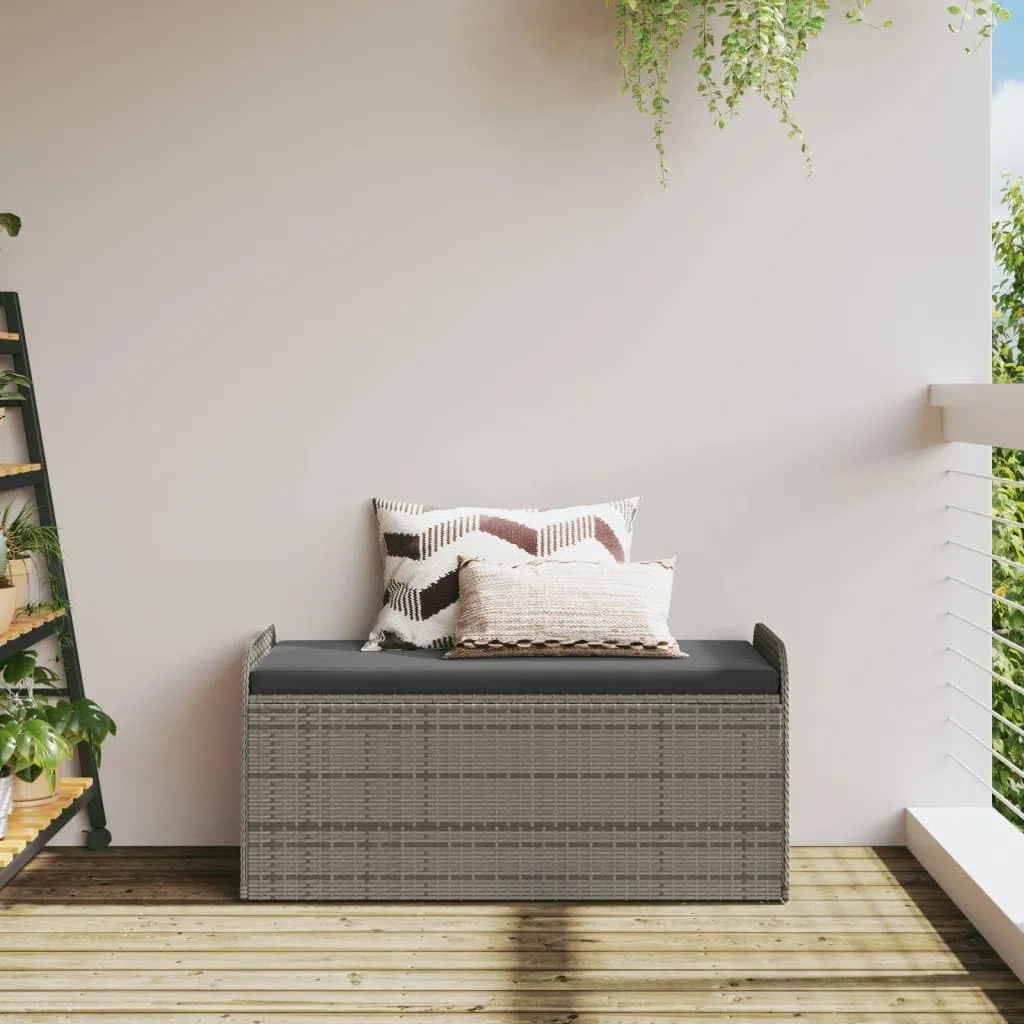 Tomostar Aufbewahrungstruhe für den Außenbereich, Bank, Aufbewahrungsbox mit Kissen, grau, 115 x 51 x 52 cm, Polyrattan