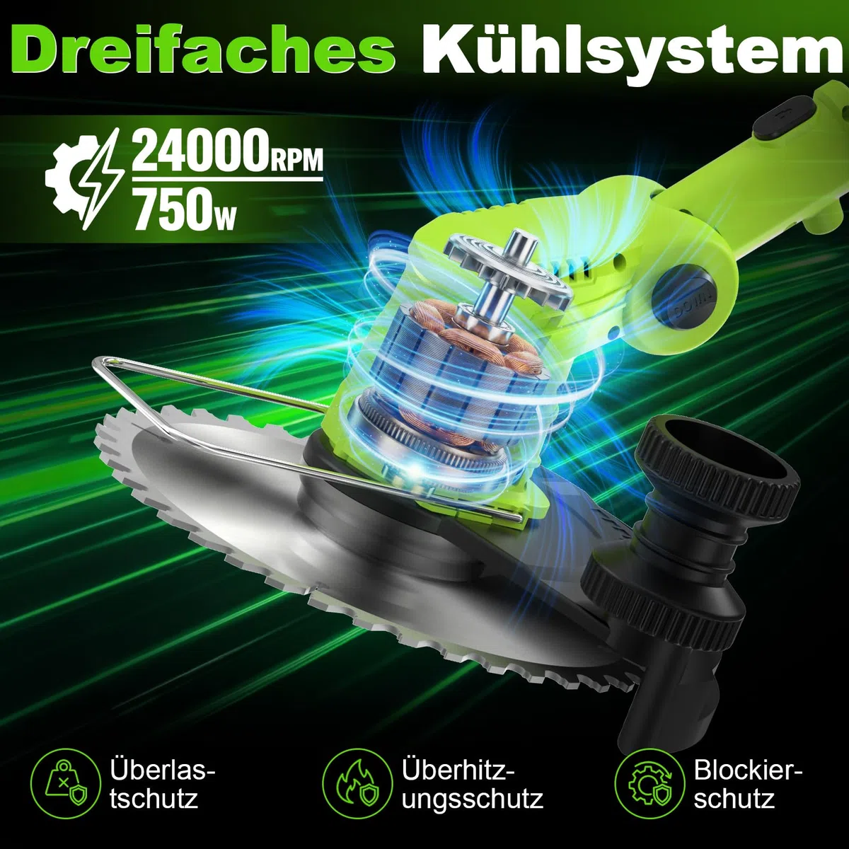 VOERJIA Rasentrimmer Akku 21V mit 2 Akkus und Ladegerät, Freischneider Akku 24000U/min mit LCD-Anzeige, Akkurasentrimmer mit 4-in-1 Mähsystem inkl. (Meister-Set)