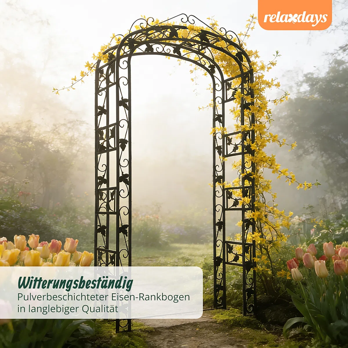 Relaxdays Rosenbogen, Metall, Torbogen Garten, HxBxT: 240 x 120 x 45 cm, Stabiler Rankbogen für Kletterpflanzen, schwarz