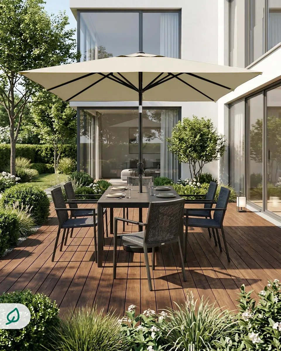 Sunula Sonnenschirm Rechteckig, Gartenschirm Terassenschirm mit Kurbelsystem, 38mm Stahlrohr & 12x18mm Ovale Streben, Marktschirm Sonnenschutz für Balkon Garten