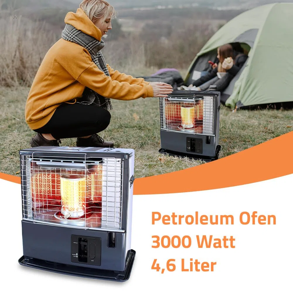 ration1.de Petroleumheizung 3000 Watt mit Handpumpe, Heizstrahler für Outdoor, Camping, Garten, Terrasse, Werkstatt, Stromausfall, mobile Heizung für belüftete Räume bis 50m²