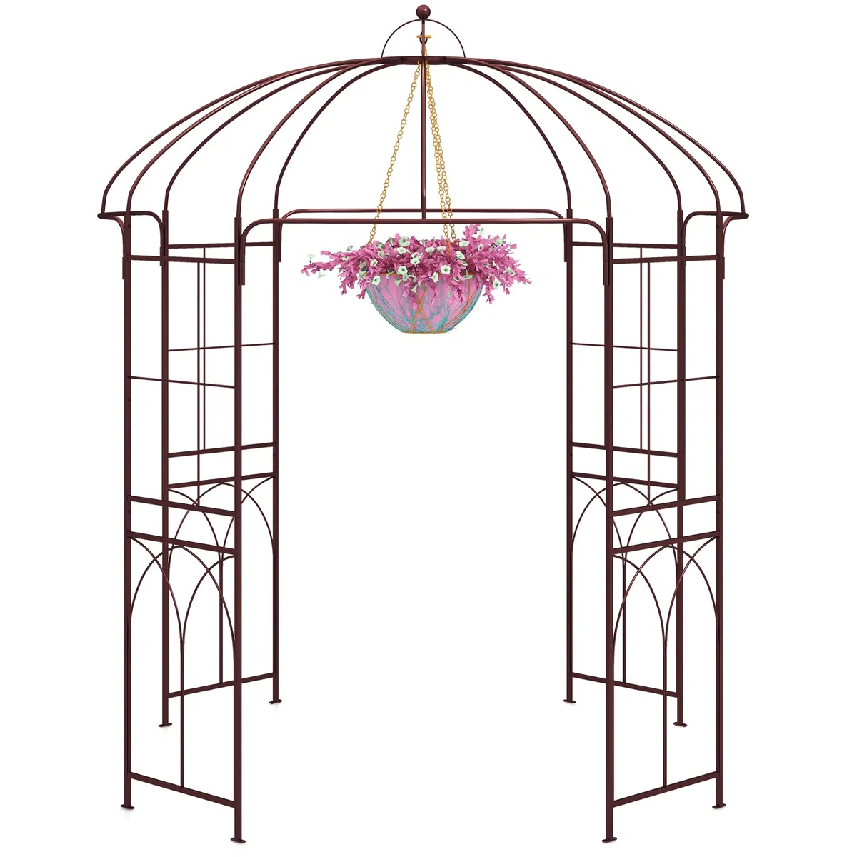 GOPLUS Rosenbogen aus Metall, Gartenbogen stabil mit Rankgitter für Kletterpflanzen & Hochzeit, 211x211x256cm Rosenpavillon Torbogen Rankbogen wetterfest für Garten & Hinterhof