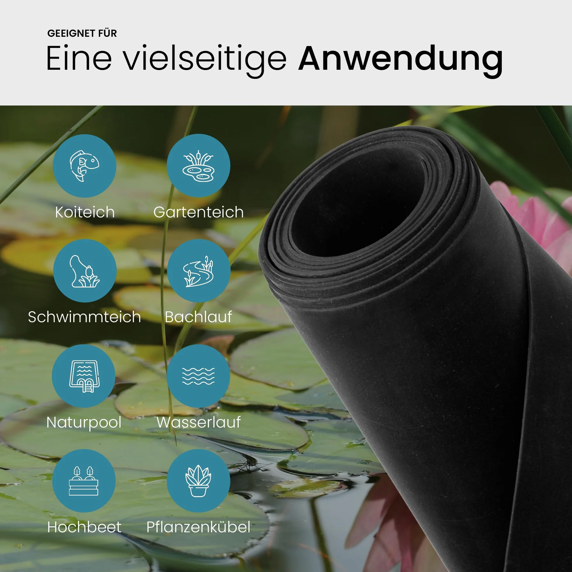 TeichVision - Premium EPDM Teichfolie Stärke 1,5 mm - 1,5 m x 3 m/naturgerechte EPDM Folie schwarz - besonders langlebig/auch geeignet als Hochbeet Folie wasserdicht
