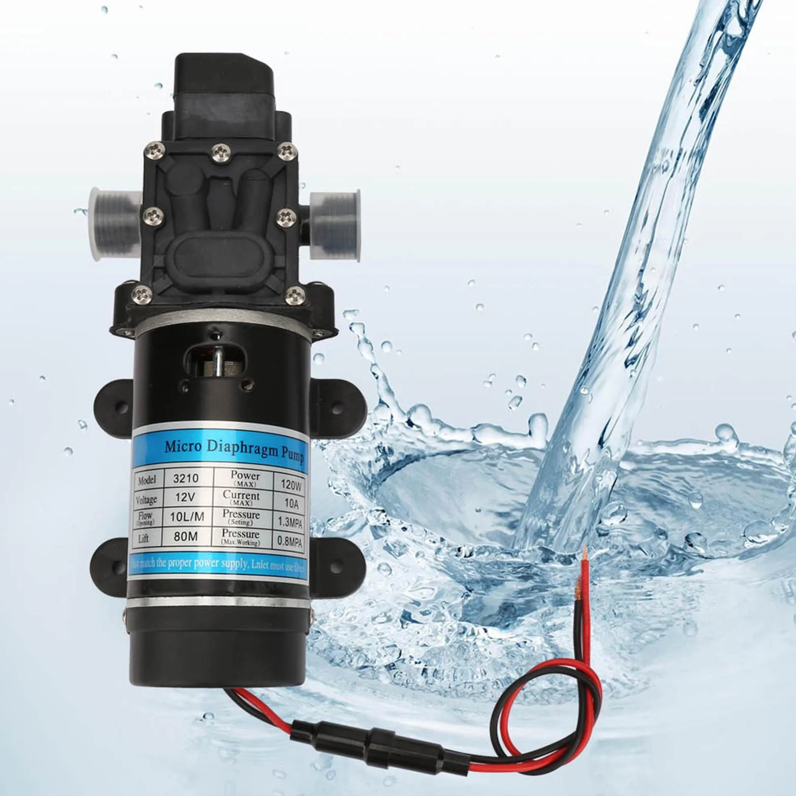 12V 120W elektrische Wasserpumpe 10L/min selbstansaugende Membranpumpe Überstromschutz