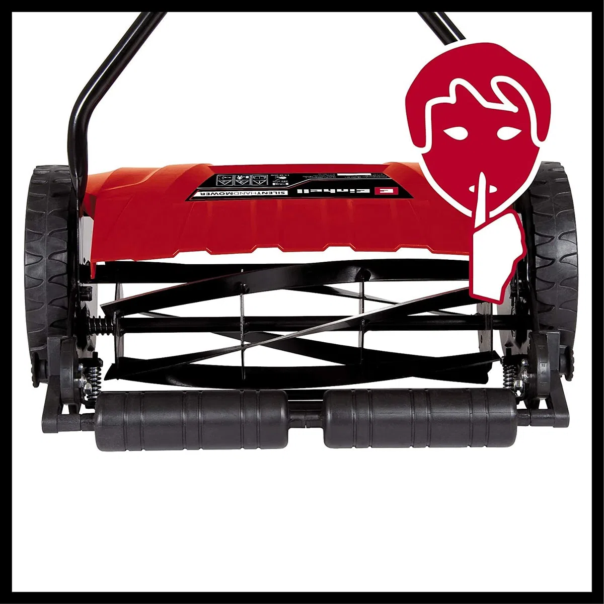Einhell Hand-Rasenmäher GE-HM 38 S (38 cm Schnittbreite, 4-stufige Schnitthöhenverstellung, ohne Antrieb, für bis zu 250 m², 5 Schneidemesser aus hochwertigem Stahl), Schwarz/Rot