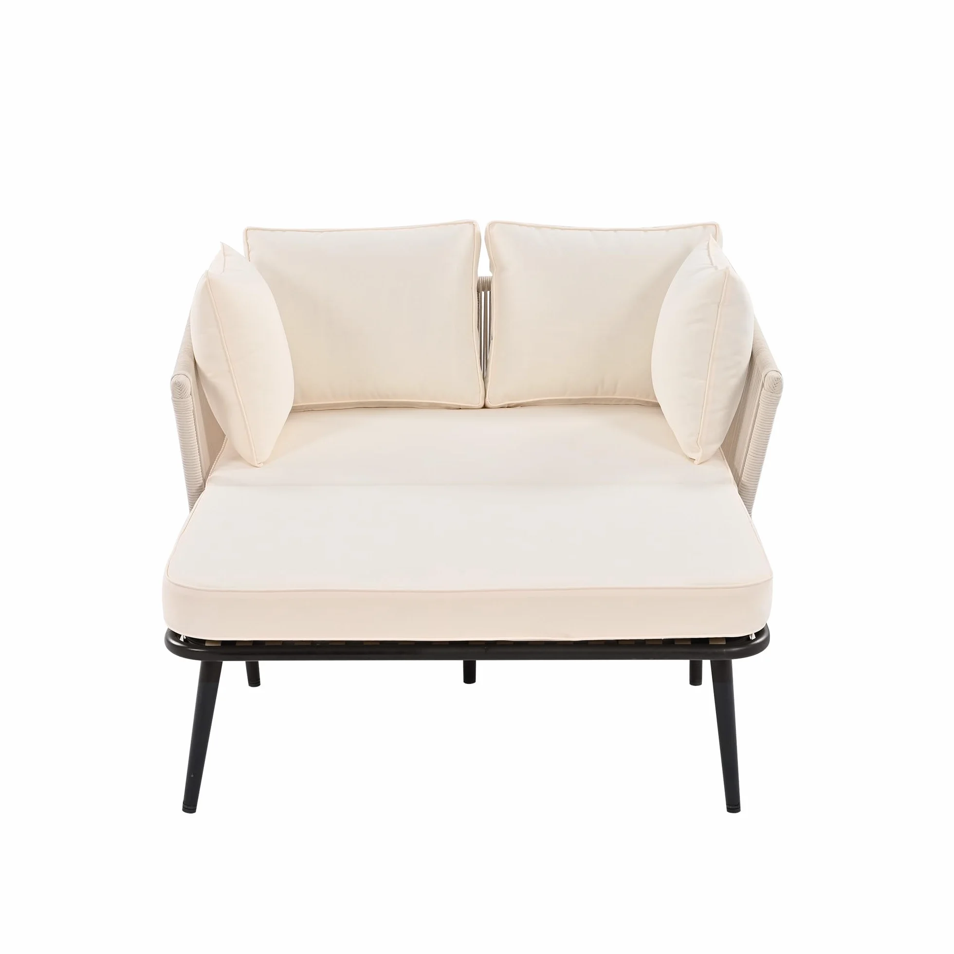 Merax Sonnenliege, Outdoor Gartenliege mit 2 Kissen und 2 Polster, Liegestuhl Garten mit abnehmbar und waschbar Kissen für Balkon Terrasse, Gartenlounge Set, Beige