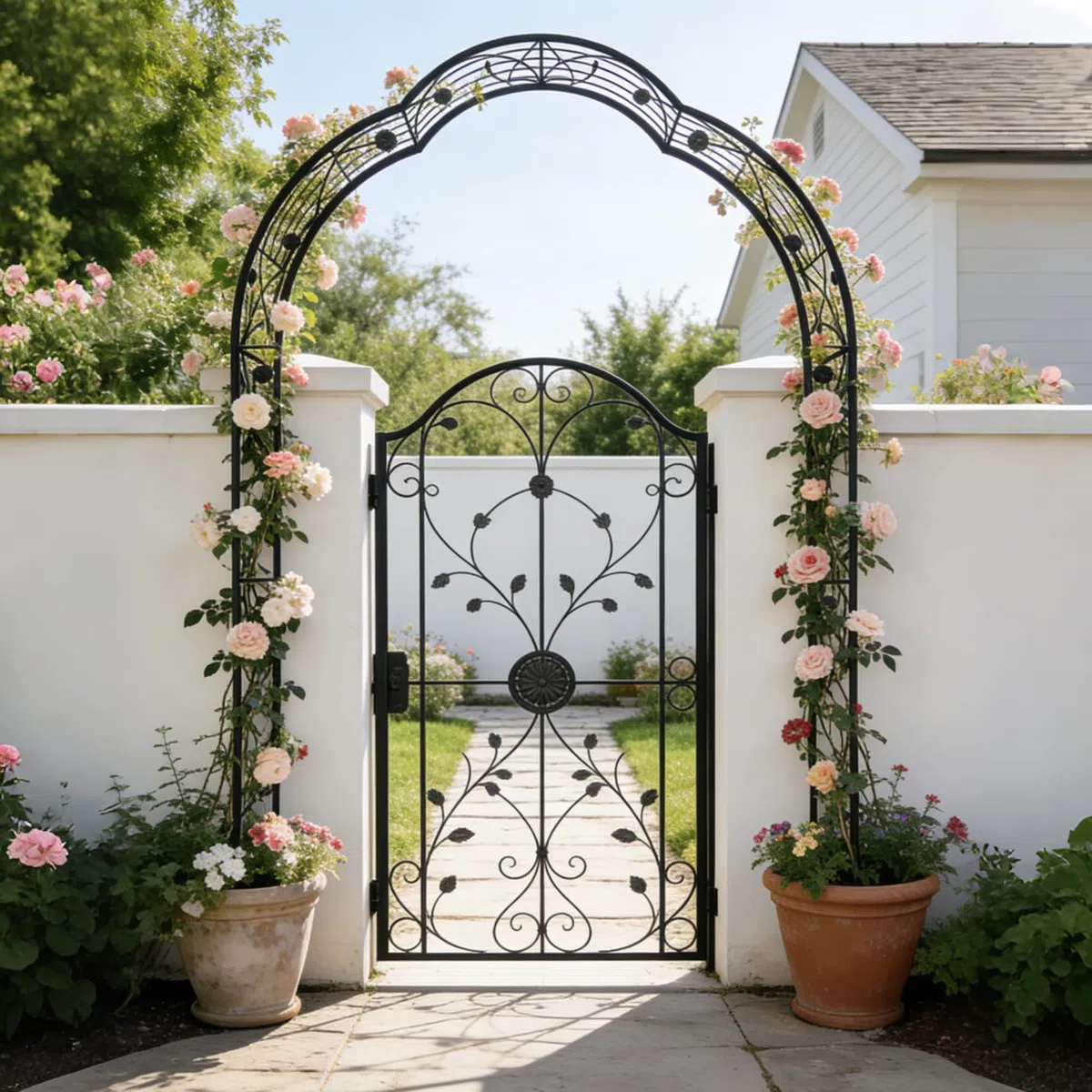 Rosenbogen aus Metall, Stabiler Gartenbogen mit verstärkten Stahlrohren, rostfrei – 250x150x39 cm – Ideal als Rankhilfe für Kletterpflanzen, Schwarz