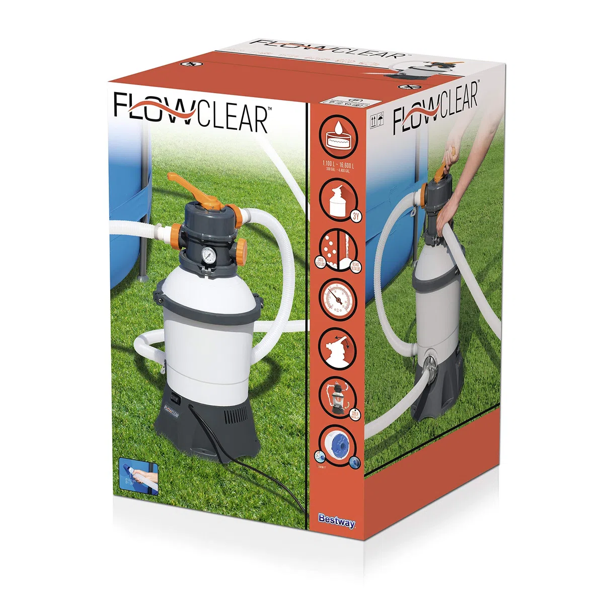 Bestway Flowclear Sandfilteranlage 3.028 l/h, Grau | Sandfilterpumpe für Aufstellpools mit einer Filterleistung von 3.028 l/h
