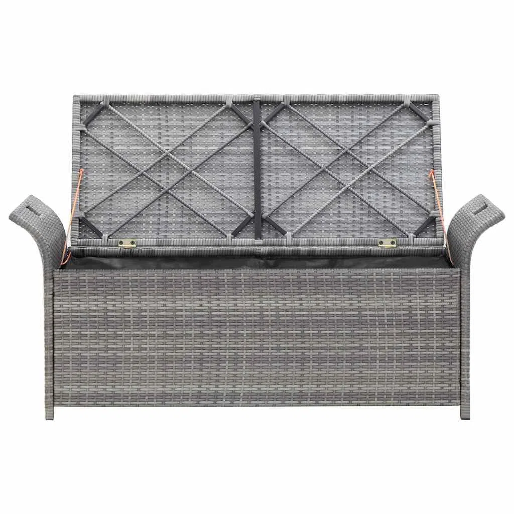 vidaXL Truhenbank mit Auflage Gartenbank Gartentruhe Kissentruhe Kissenbox Sitzbank Rattanbank Bank Box Auflagenbox Grau 138cm Poly Rattan