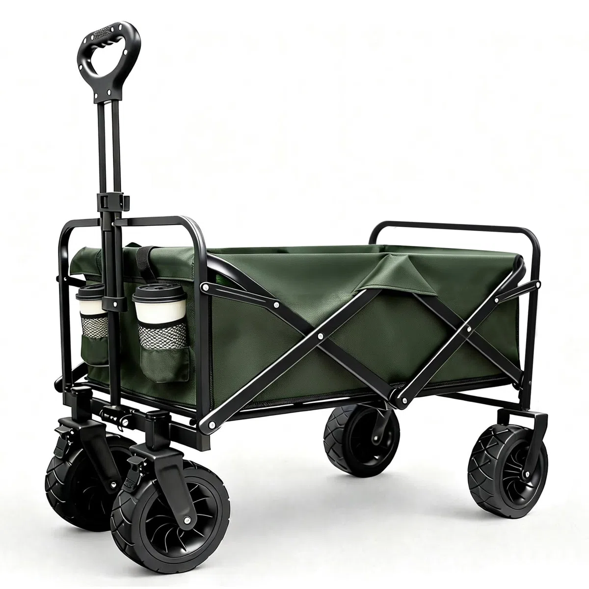 Sanycasa Bollerwagen faltbar 200L 200KG Tragkraft Gelände Strand mit Bremsen verstellbarer Griff Transporttasche Grün