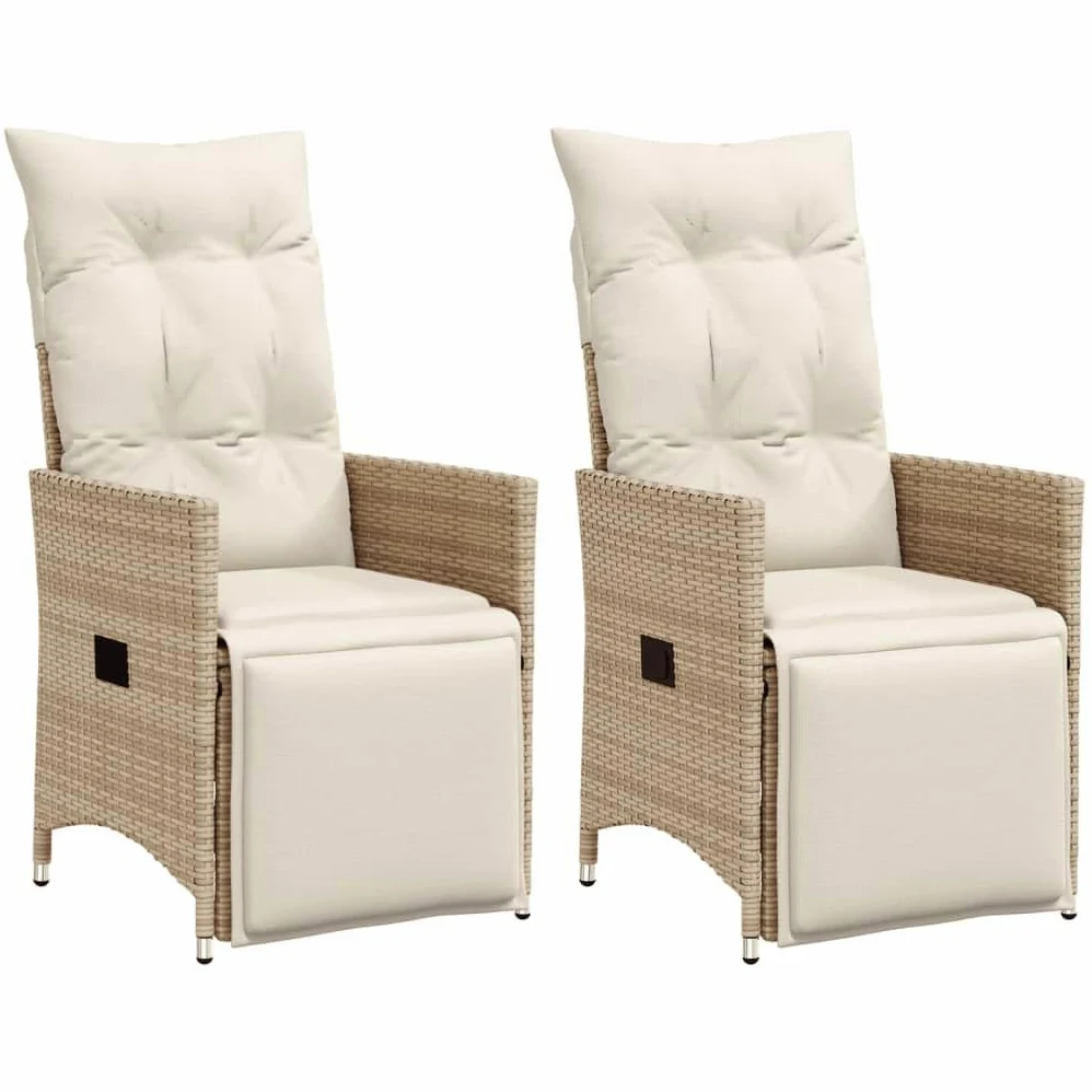 Gartensessel mit Kissen 2 STK. Verstellbar Beige Poly Rattan Verstellbar Gartenstuhl mit Stahlrahmen,Loungesessel für Außenbereich