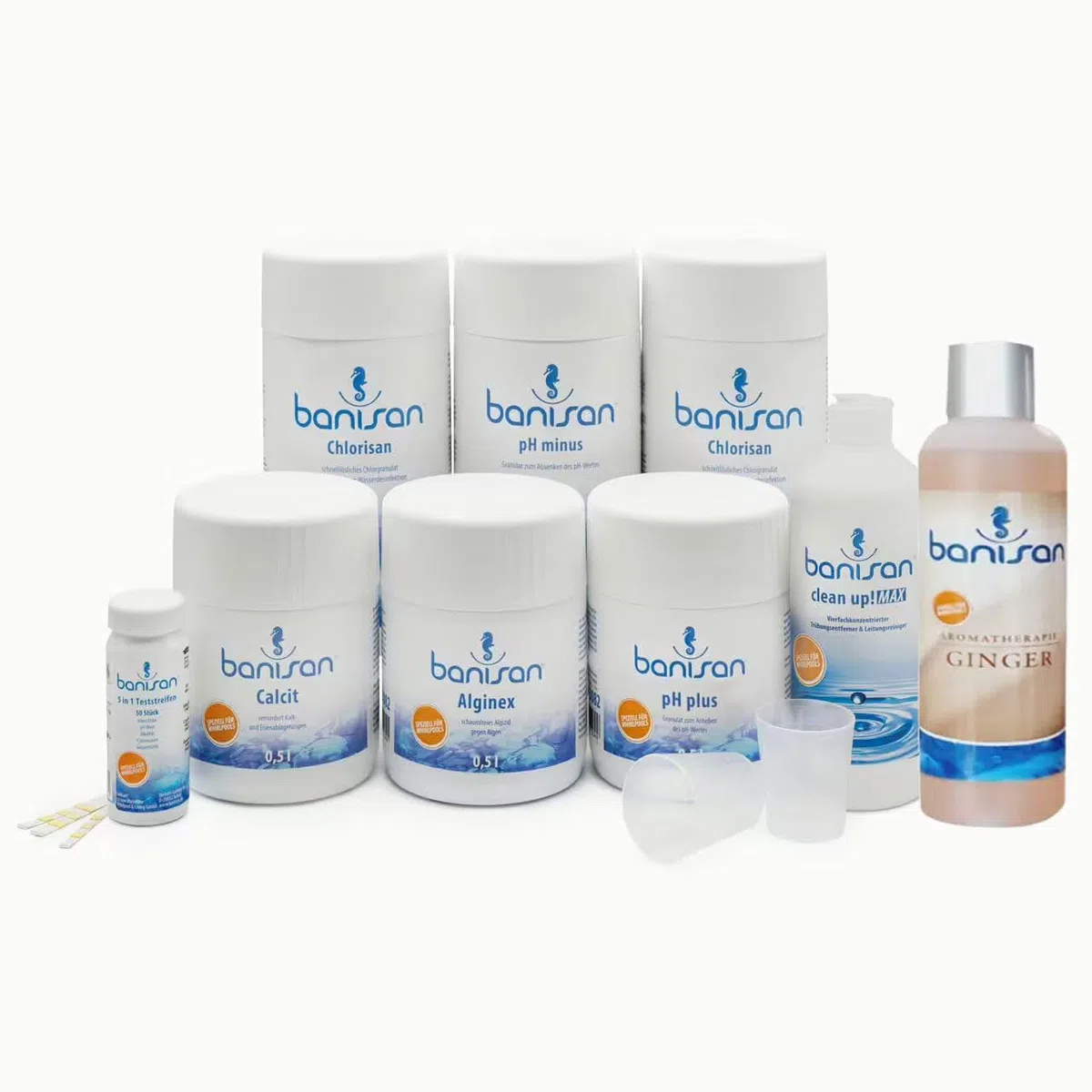 11 teiliges Wasserpflege-Set - Wasserpflege Set für Whirlpool (Badezusatz:Ginger)