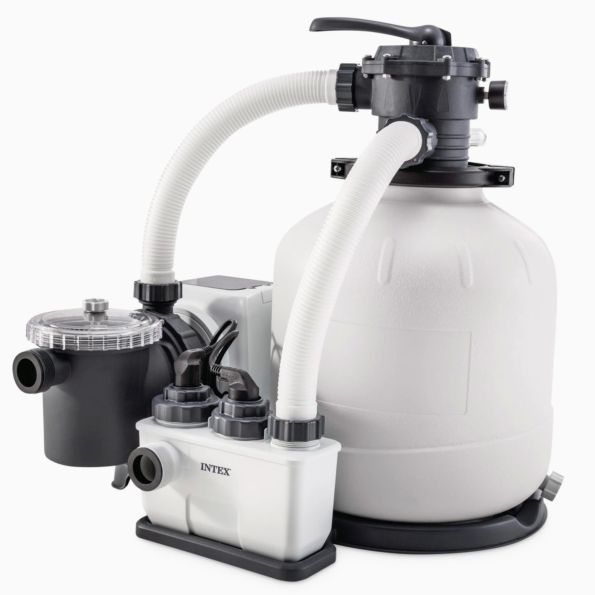 Intex 26680 – Sandfilterpumpe Krystal Clear mit Salzwassersystem, Wasserfluss 10000 L/h, Systemfluss 8000 L/h, für Pools bis maximal 56800 L, Kunststoff, Weiß