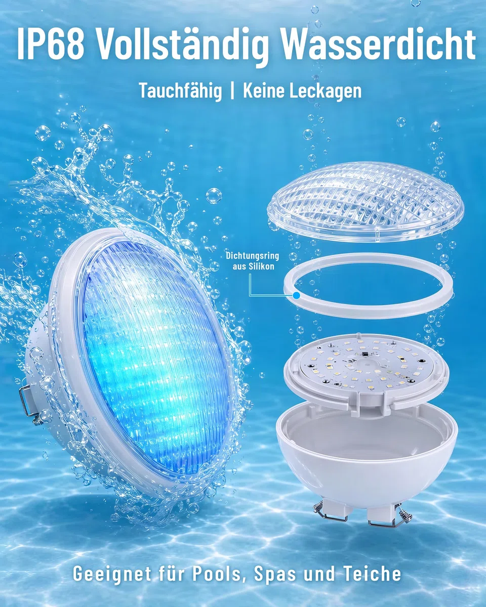 Kingwen 40W RGB LED Poolbeleuchtung LED Poolbeleuchtung Unterwasser Mit Fernbedienung 4000lm IP68 Wasserdichte Unterwasserleuchten 12V AC/DC Poolscheinwerfer Unterwasser Beleuchtung