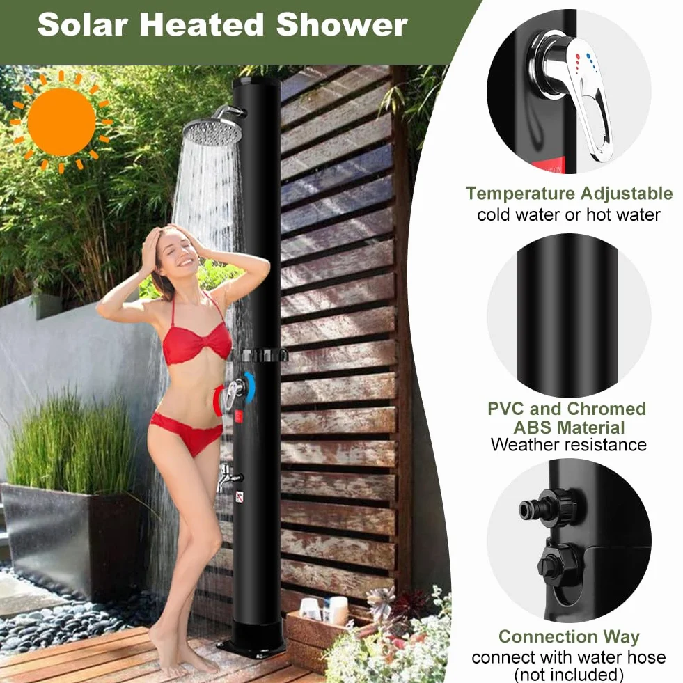 Solardusche 40Liter Garden Solar Gartendusche Verordnung heißes Kaltes Wasser, Max.60℃, Regendusche Außendusche Pooldusche Strand Dusche, inkl. Montagematerial,Gartenschlauch-Anschluss