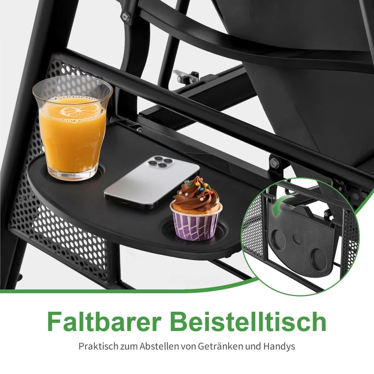 M MCombo 3-Sitzer Hollywoodschaukel mit Liegefunktion, Verstellbarem Sonnendach & Getränkehalter, Gartenschaukel bis 360kg Belastbar Schaukelbank Outdoor Wetterfest 204x118x181 cm 4093 (dunkgelgrau)