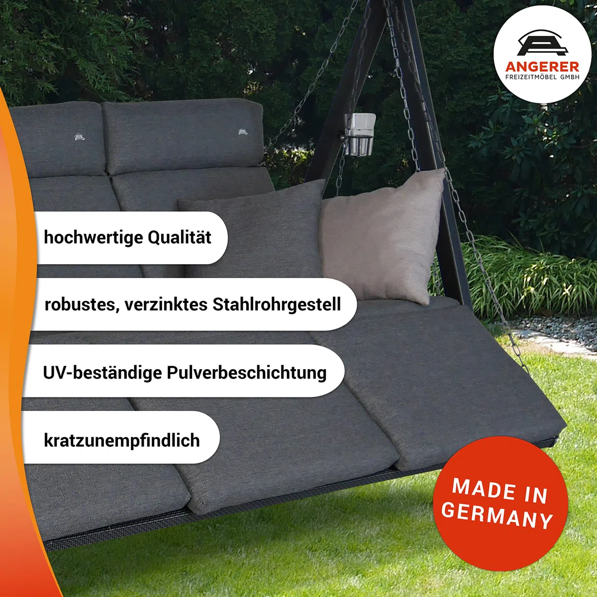 ANGERER Hollywoodschaukel Lounge Smart grau | Gartenschaukel Made in Germany, Schaukel zum Sitzen, Liegen und Entspannen, inklusive Bett-Funktion, einfache Montage