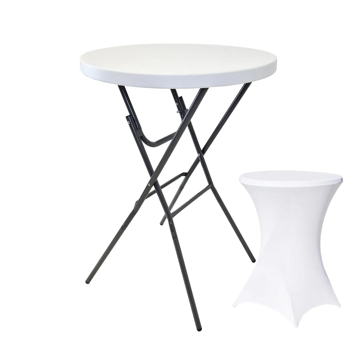 TRUTZHOLM Stehtisch ca. Ø 80cm wahlweise mit Husse Bistrotisch Partytisch Klapptisch Biertisch + Decke (Stehtisch inkl. Husse weiß)