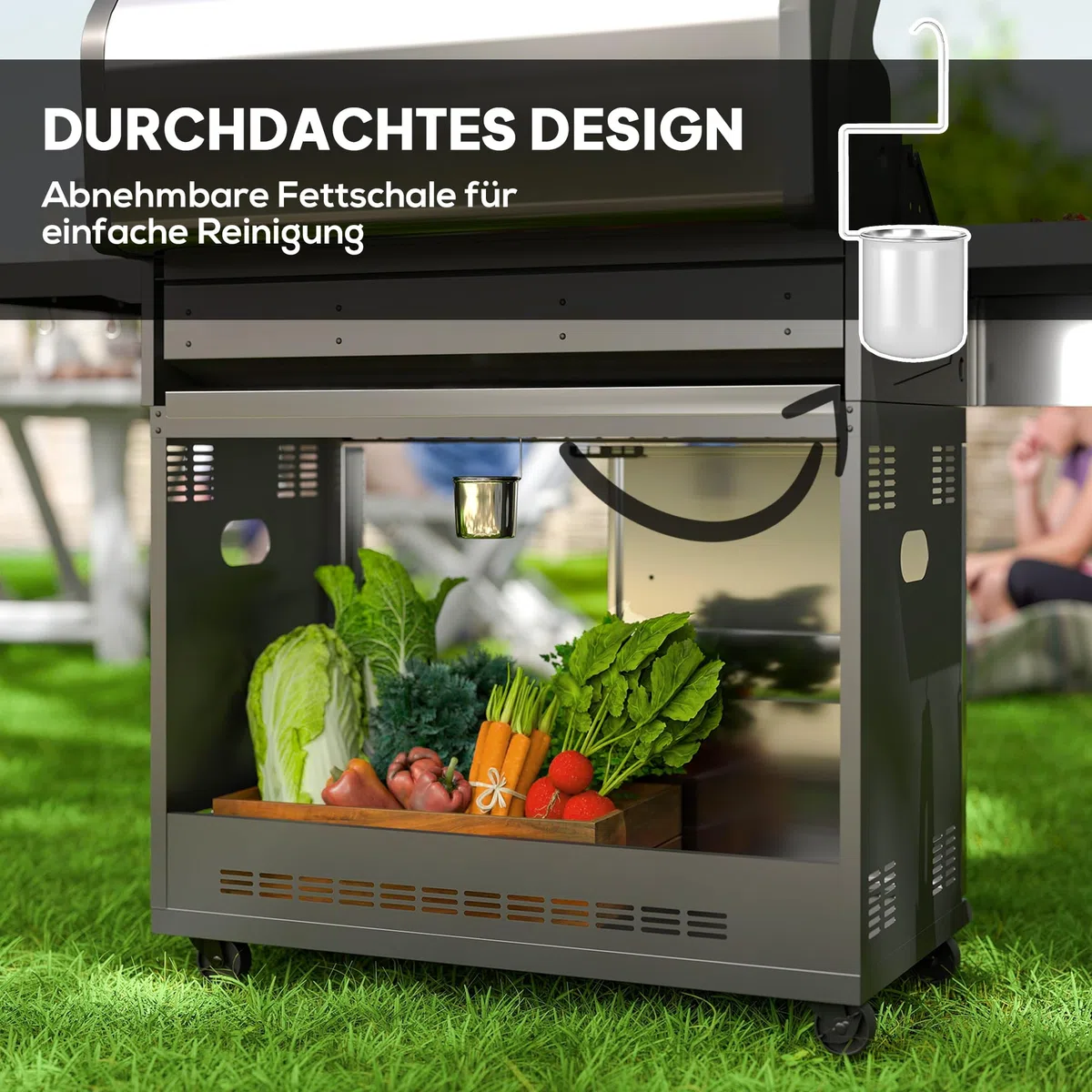 Outsunny Gasgrill 8500BTU BBQ Gartengrill inkl 6 Edelstahl-Brenner Rolle Druckminderer Thermometer, Grillwagen mit Gasschlauch Seitenablagen Deckel, für Camping-Grill Balkon, 143 x 55 x 110 cm