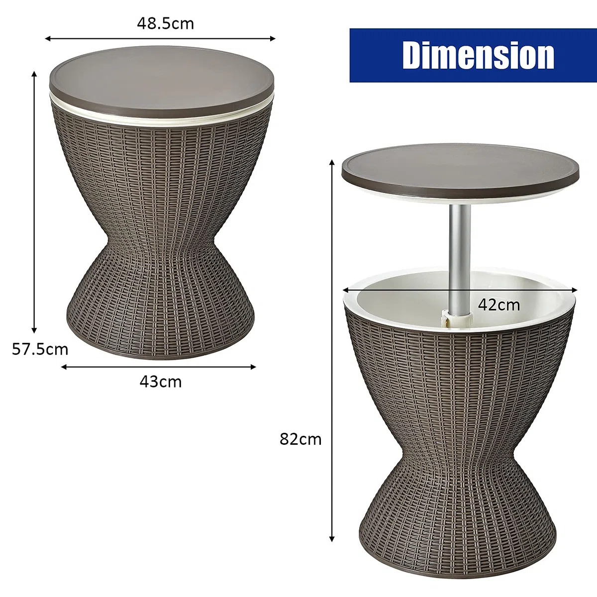GIANTEX Kühlbox/Beistelltisch Polyrattan, 30 L Getränkekühler Cool Stool in Rattanoptik, Kühlbox mit Deckel & Abflussloch, Gartentisch höhenverstellbar (Hellbraun)