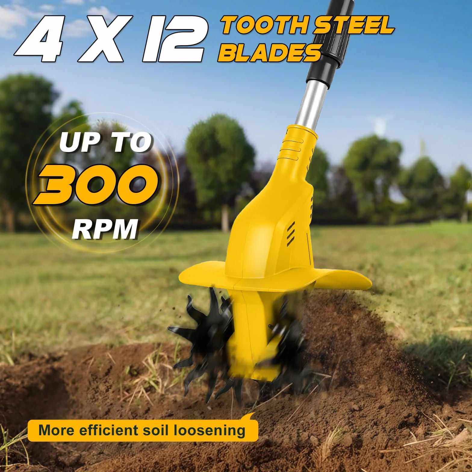 Akku-Bodenhacke kompatibel mit Dewalt 20V Batterie, 500W Gartenfräse Akku, 20cm Bodenbearbeitungstiefe,16cm Bearbeitungsbreite, 360RPM, Bürstenlos Klappbar Gartenfräse Elektrisch (Ohne Akku)