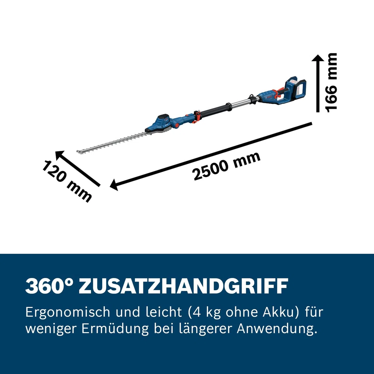 Bosch Professional 18V System Teleskop-Heckenschere GHE 18V-50 TP (2,5-m-Teleskopstange, 3.400 Hübe pro Minute, 23,5 mm Zahnabstand, inkl. Schultergurt, ohne Akku)