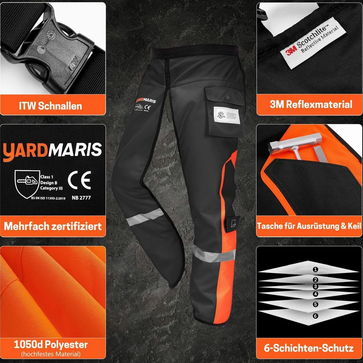 Kettensägen-Chaps,Universal Schwere Schutzschürze mit verstellbarem Gürtel, Schutz hose, 3M-Reflexstreifen, Sicherheits hose, Forstschutzausrüstung UL-zertifiziert