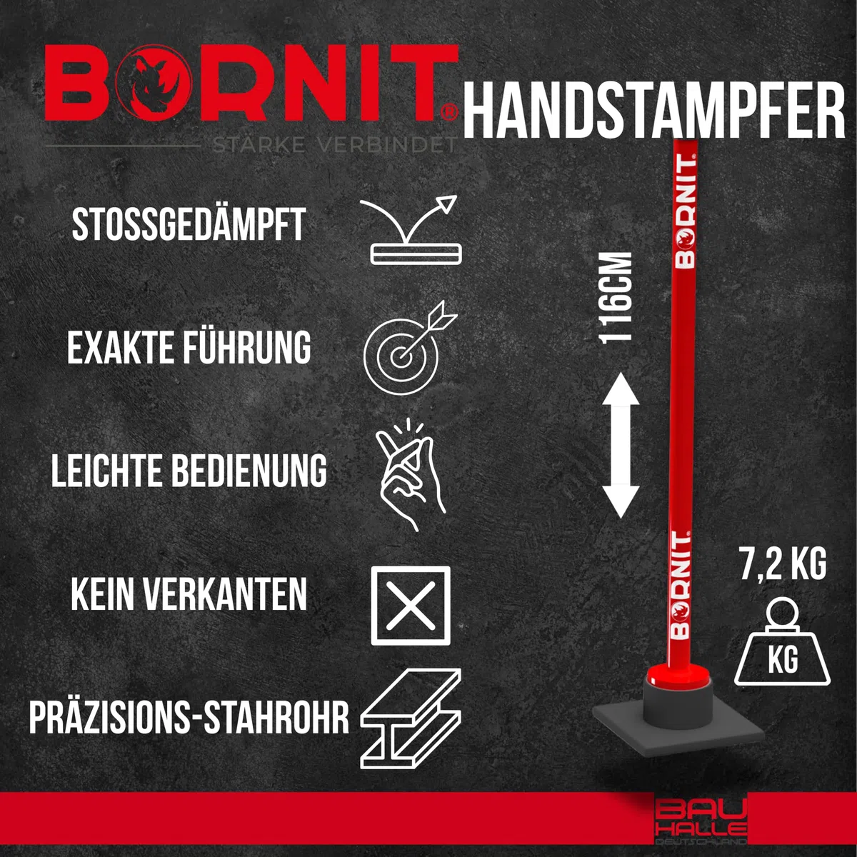 BORNIT Handstampfer zum Verdichten Gelenkschonend [reißfeste Schweißnähte] 18x18cm 7,2kg Erdstampfer Bodenverdichter Gartengeräte Handramme Bodenstampfer Verdichter Handverdichter Werkzeuge Garten Bau