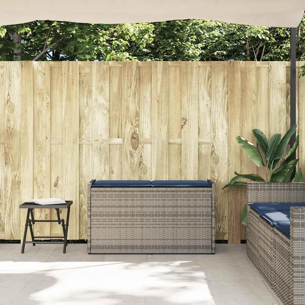 KOIECETA Outdoor-Sitzbank mit Stauraum und Kissen Garten aufbewahrungsbank Außenlager Bank Außenbank mit Stauraum Gartenaufbewahrungssitz Grau und Marineblau 100 cm