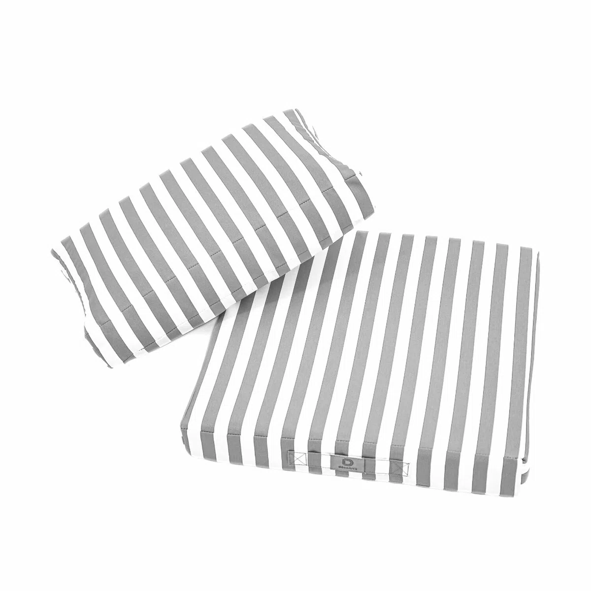 Déco Arts — 2er Set Gartenmöbel-Kissen Abnehmbar 70x60 XL — Sitz 70x60 + Rücken 70x35 cm — Wasserdicht UV-beständig — Ersatz für Gartenmöbel Terrasse Balkon Wintergarten — Gestreift Hellgrau